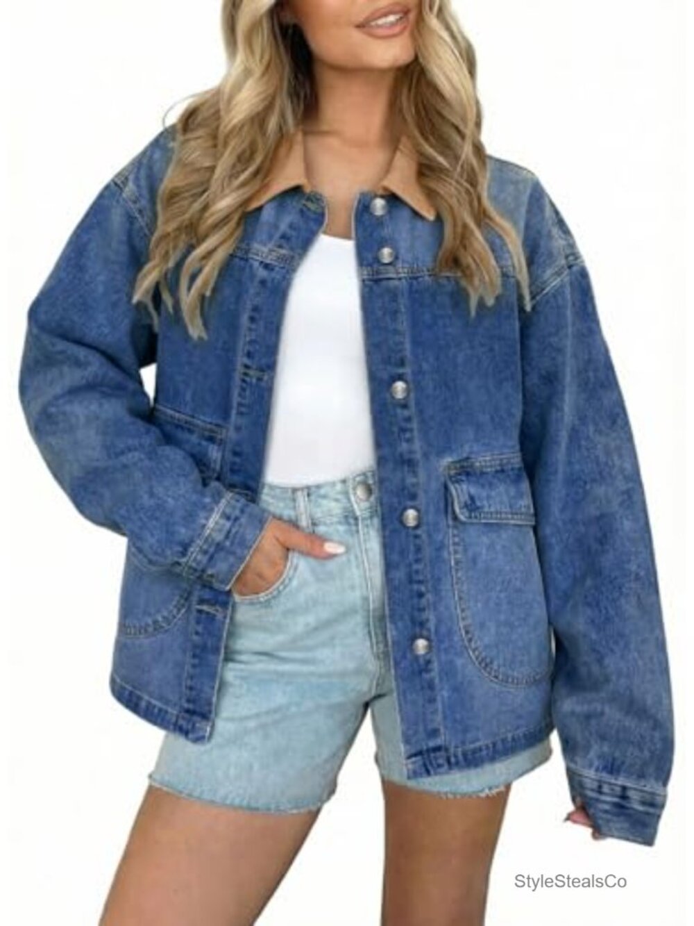 Oversized Button Down Denim Jacket Barn Coat
